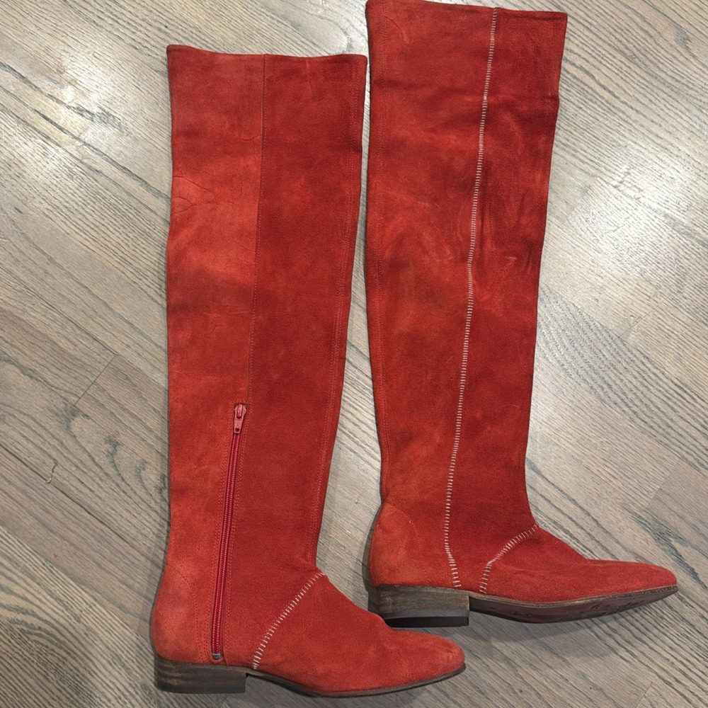 Free People Banks Over the Knee Slouch Red Suede Boots - EUC 5.5/36